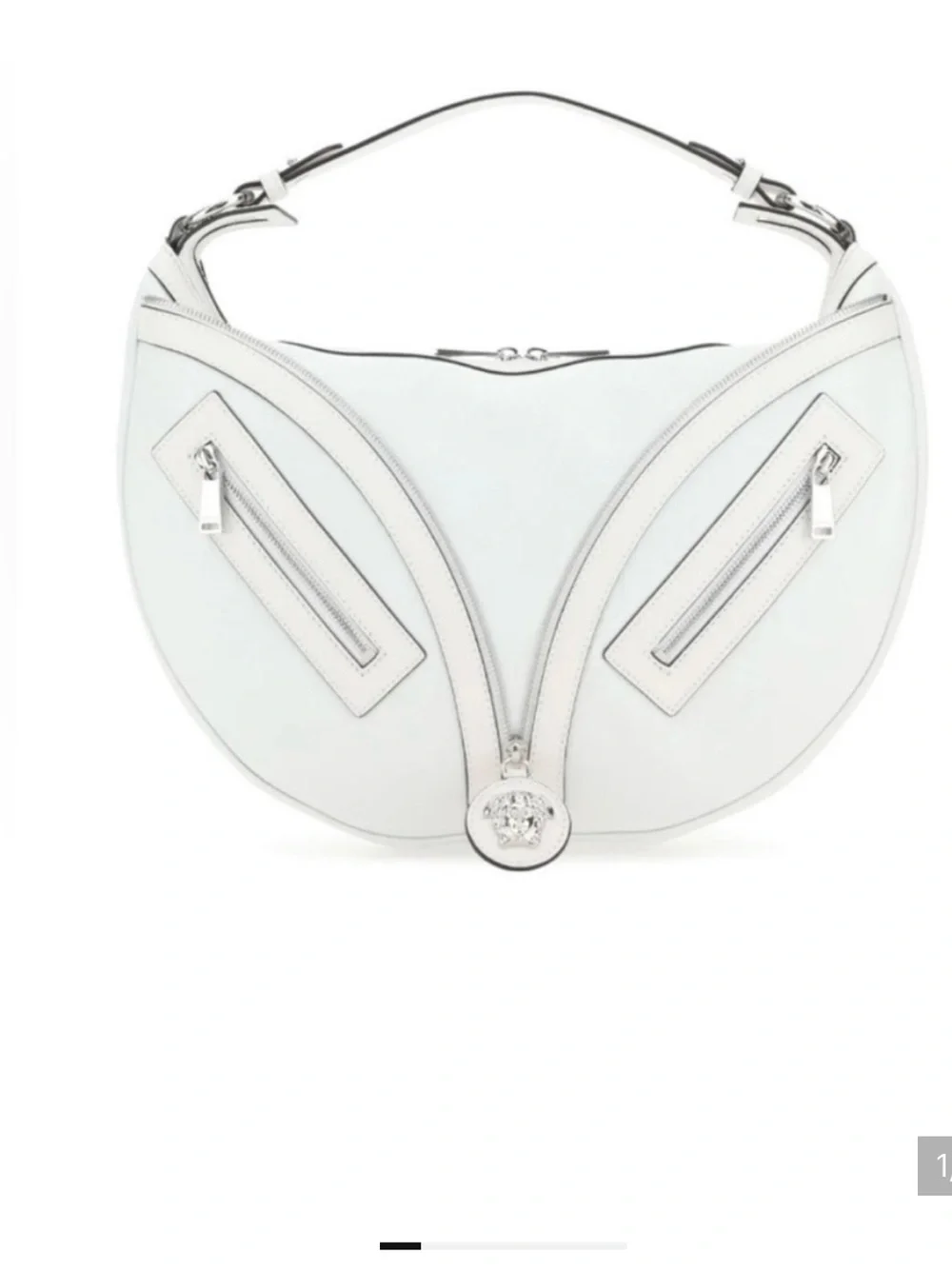 Versace Optical White Calfskin Crescent Hobo Shoulder Bag Silver Hardware